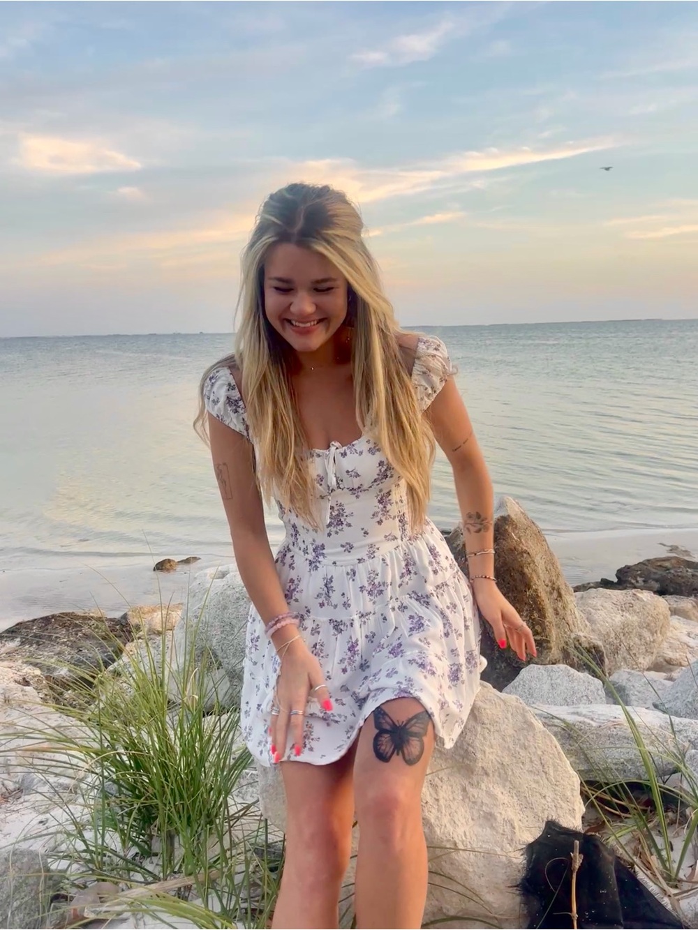 Hollister White Mini Dress with Lavender Floral Print